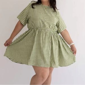 Shiny by Nature Gingham Dress in Matcha